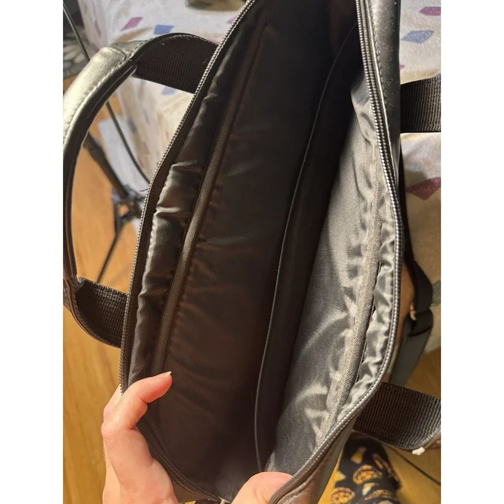 Samsonite Leather Briefcase Laptop Tablet Black Bag Shoulder Strap 16